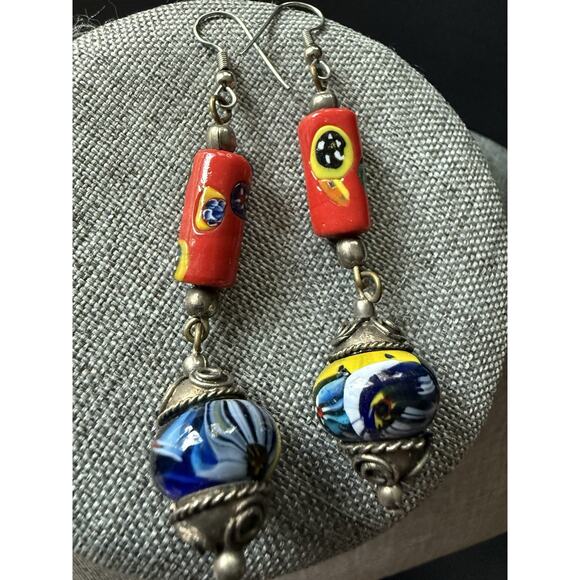 Vintage 1950’s Murano Glass French Dangle Drop Earrings Artisan Boho Festival - Picture 3 of 5